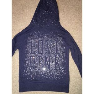 VS PINK navy blue crystal embellished zip hoodie✨